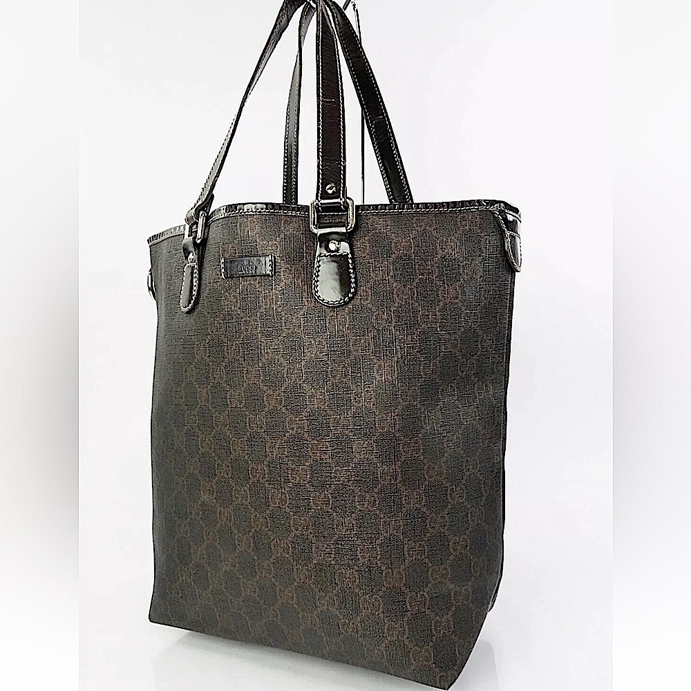Gucci Supreme pvc coated canvas and leather tote bag deep brown - Picture 4 of 15